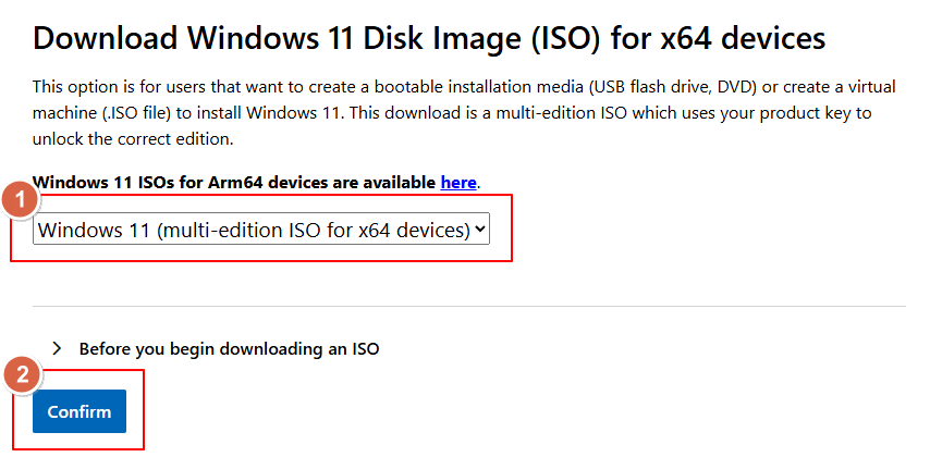 Seleção de transferência ISO Windows 11