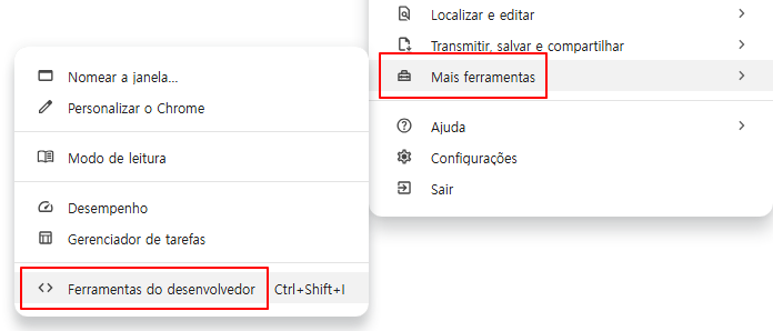 Selecione Mais ferramentas - Ferramentas do desenvolvedor no menu do Chrome