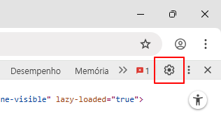 Botão de configurações das ferramentas do desenvolvedor
